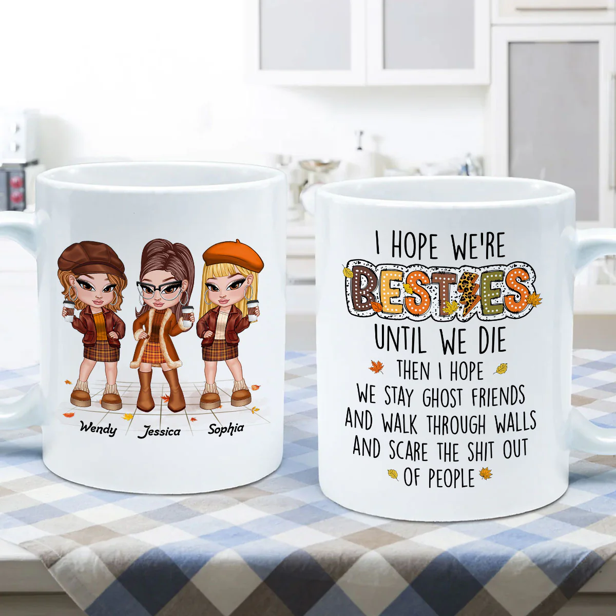 We're Besties Sisters Until We Die Personalized Mug, Fall Season Gift - Image 9