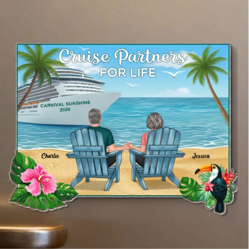 We're In Cruise Mode Back View Couple Sitting On The Beach - Personalized Cruise Ship Door Magnet - Image 8