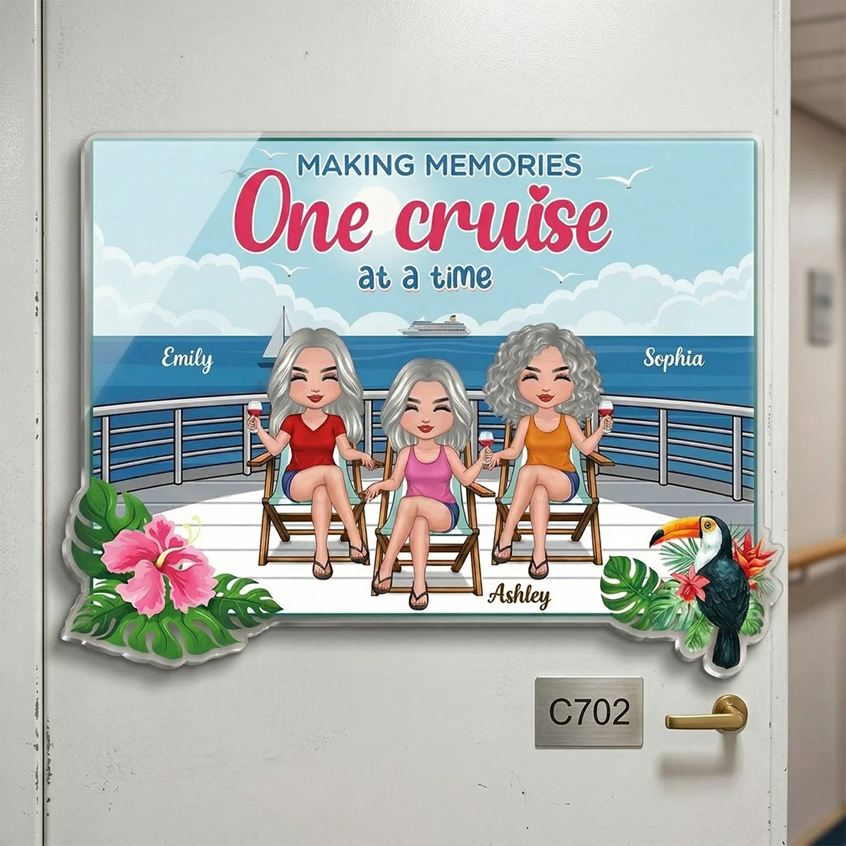 We're In Cruise Mode Besties Sitting Cruise Deck - Personalized Cruise Cabin Door Magnet