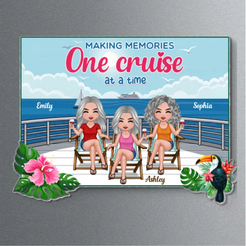 We're In Cruise Mode Besties Sitting Cruise Deck - Personalized Cruise Cabin Door Magnet - Image 10