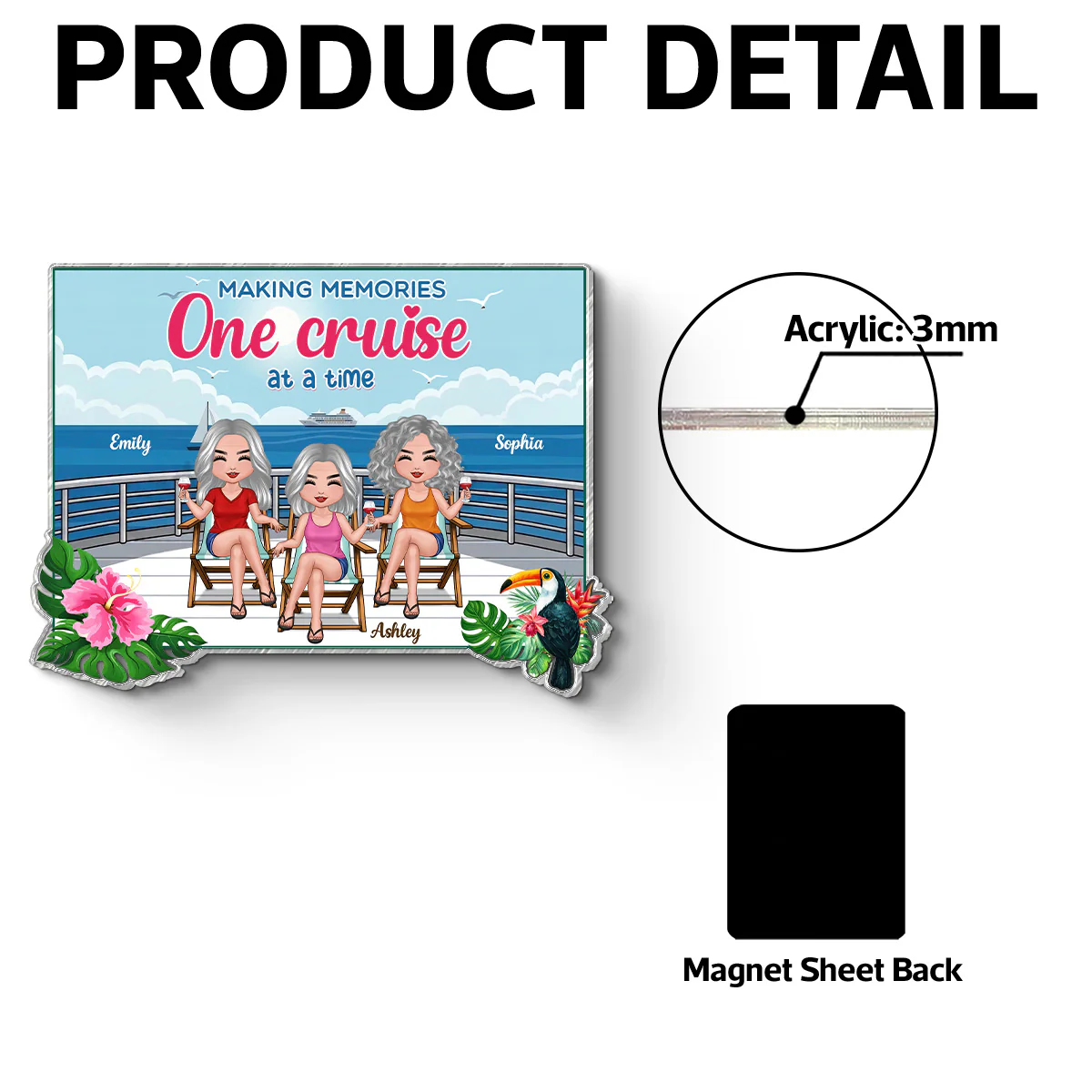 We're In Cruise Mode Besties Sitting Cruise Deck - Personalized Cruise Cabin Door Magnet - Image 8