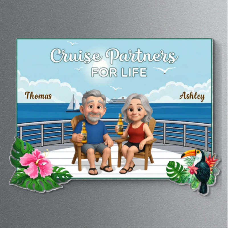 We're In Cruise Mode Old Cartoon Couple Sitting Cruise Deck - Personalized Cruise Cabin Door Magnet - Image 10