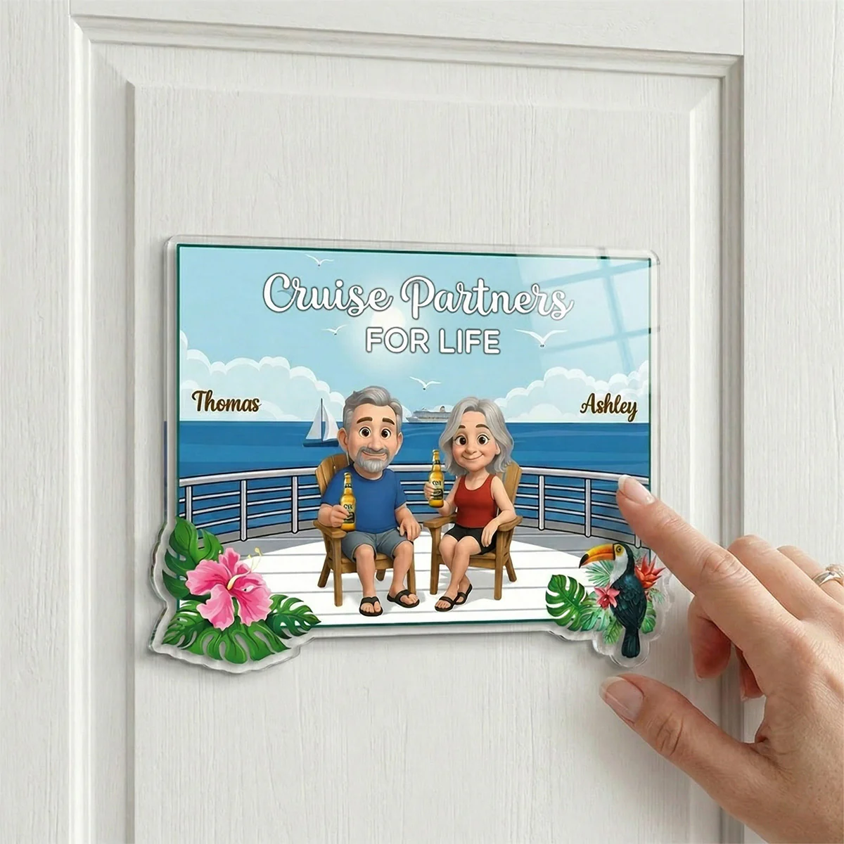 We're In Cruise Mode Old Cartoon Couple Sitting Cruise Deck - Personalized Cruise Cabin Door Magnet - Image 4