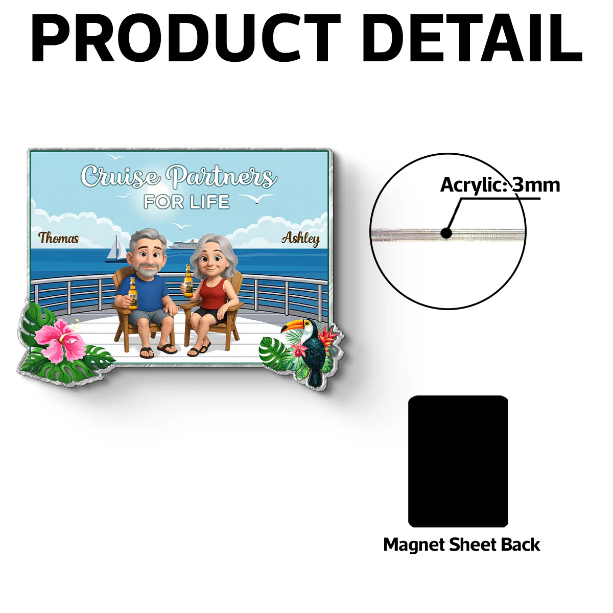 We're In Cruise Mode Old Cartoon Couple Sitting Cruise Deck - Personalized Cruise Cabin Door Magnet - Image 9