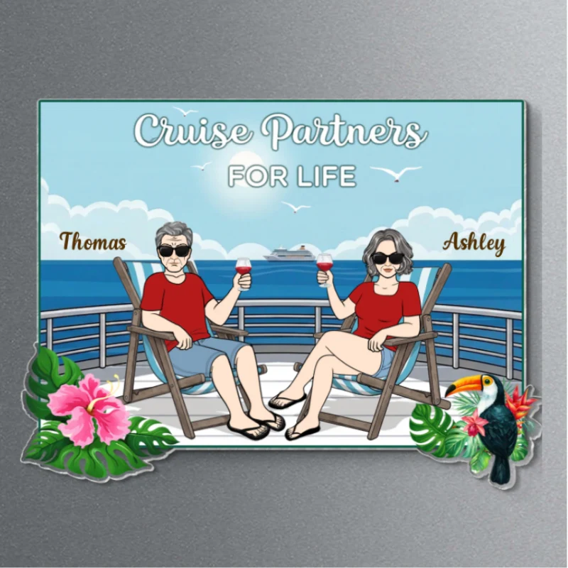 We're In Cruise Mode Old Couple Sitting Cruise Deck - Personalized Cruise Cabin Door Magnet - Image 10