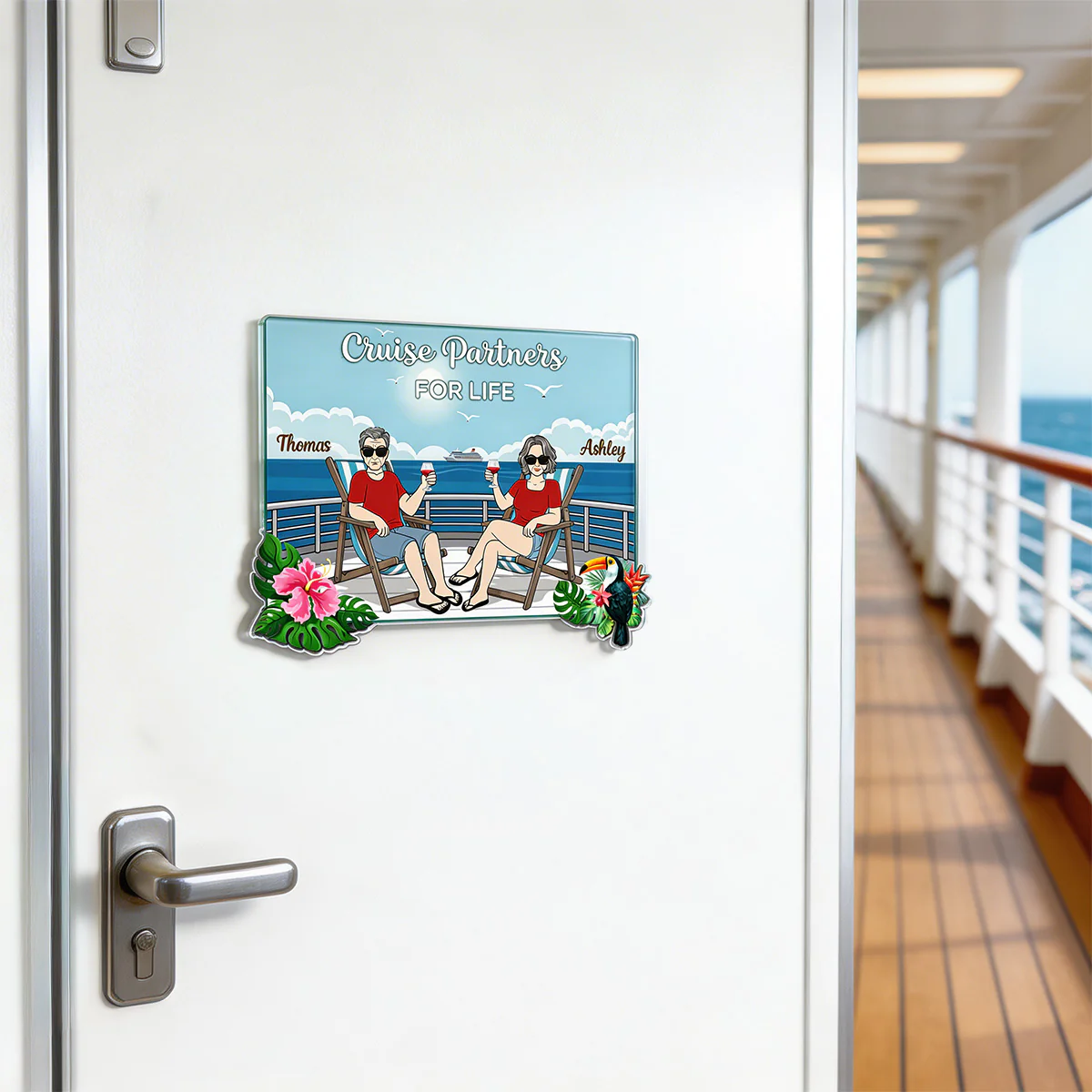 We're In Cruise Mode Old Couple Sitting Cruise Deck - Personalized Cruise Cabin Door Magnet - Image 5