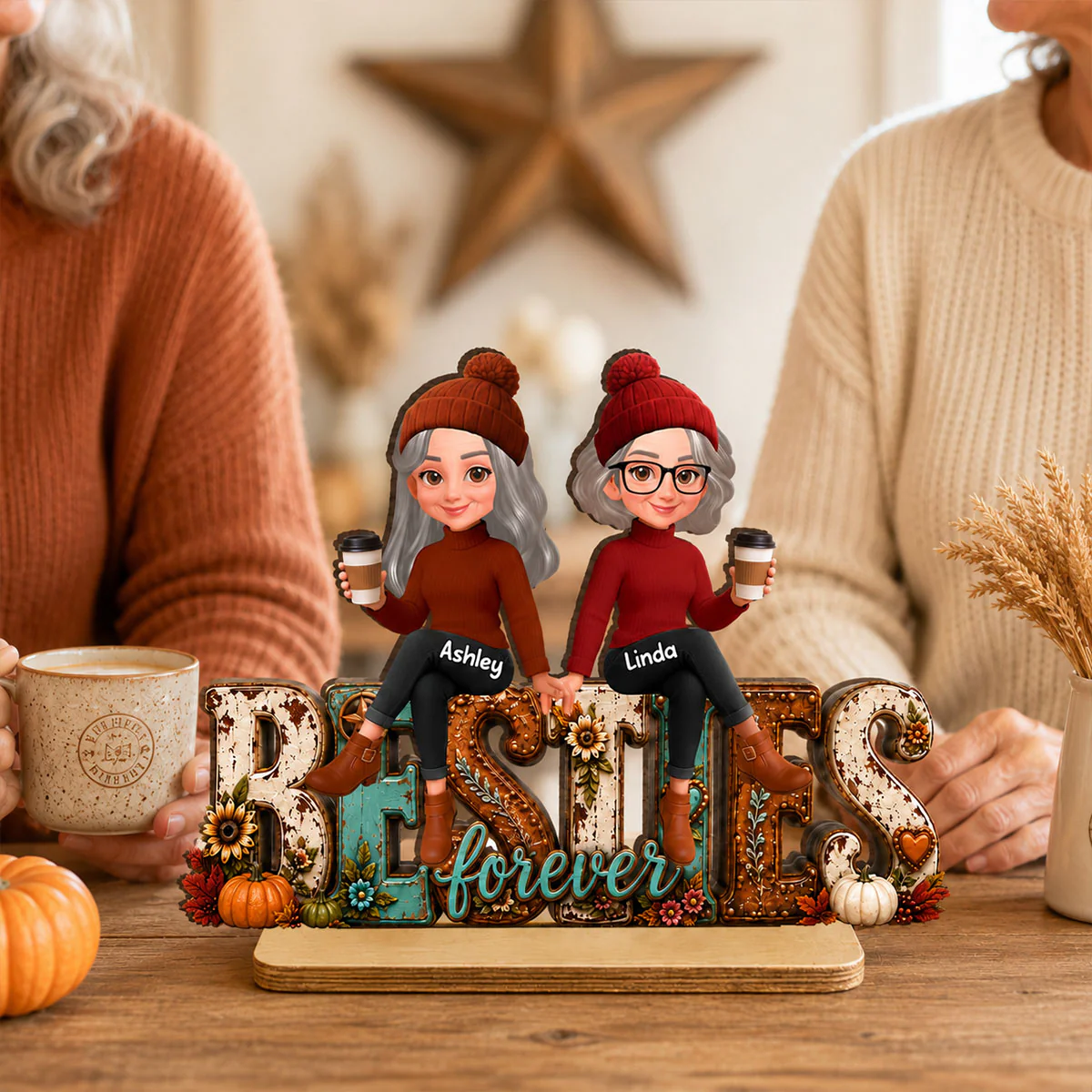 Western Besties Cozy Fall Vibe - Personalized 2-Layered Wooden Plaque - Fall Gift for Best Friends - Image 10