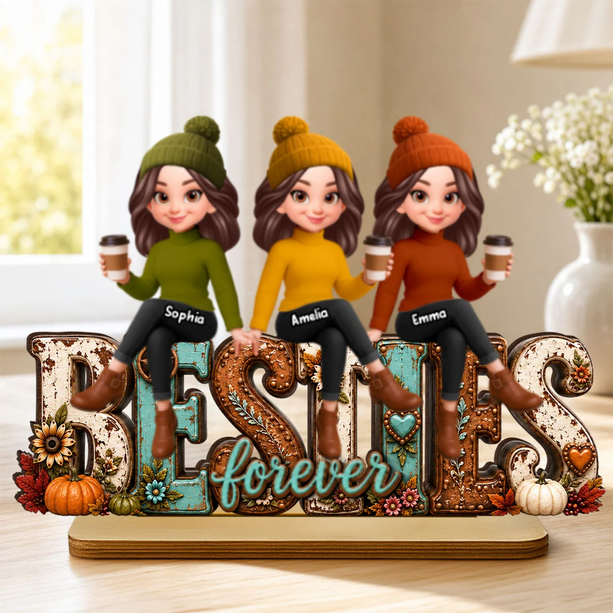 Western Besties Cozy Fall Vibe - Personalized 2-Layered Wooden Plaque - Fall Gift for Best Friends - Image 11