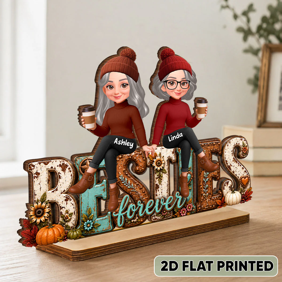 Western Besties Cozy Fall Vibe - Personalized 2-Layered Wooden Plaque - Fall Gift for Best Friends - Image 2