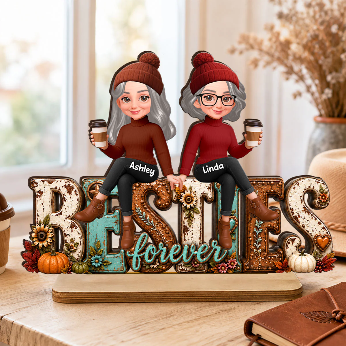 Western Besties Cozy Fall Vibe - Personalized 2-Layered Wooden Plaque - Fall Gift for Best Friends - Image 6