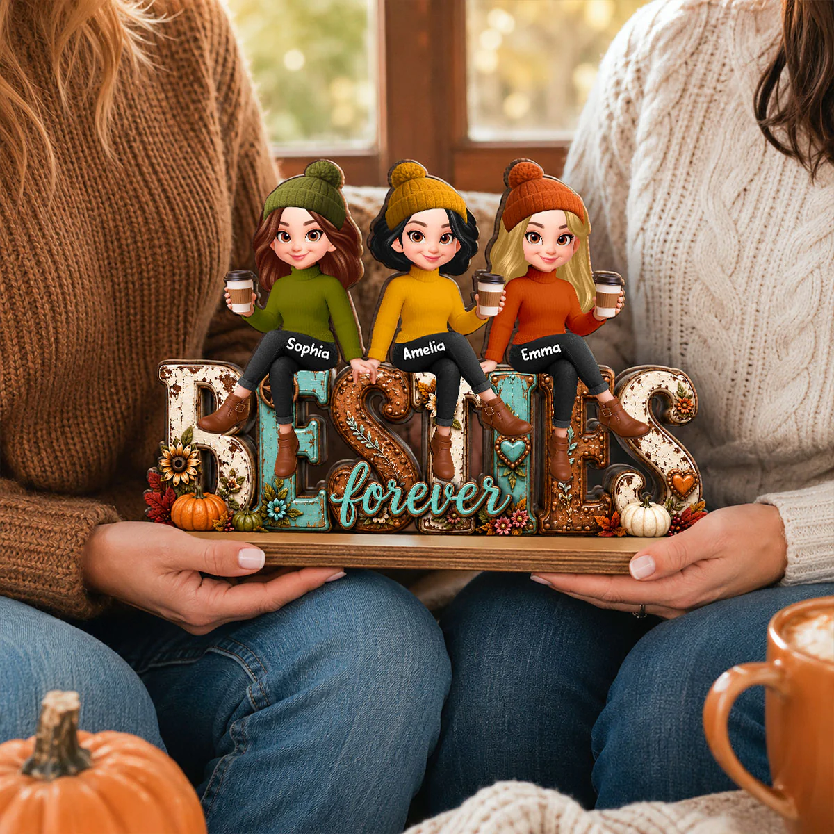 Western Besties Cozy Fall Vibe - Personalized 2-Layered Wooden Plaque - Fall Gift for Best Friends - Image 8