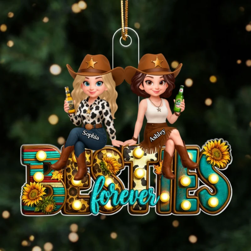Western Besties Sitting Personalized Acrylic Ornament, Fall Gift for Best Friends - Image 10