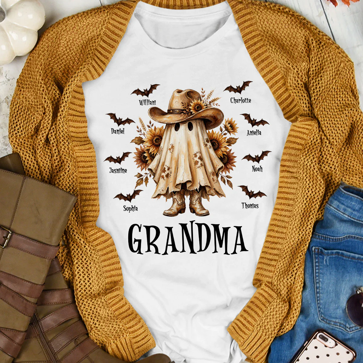 Western Cowgirl Boo Grandma Fall Season Halloween - Personalized Shirt - Halloween Gift For Grandma - Image 4