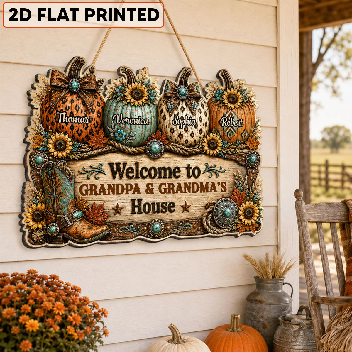 Western Fall Season Vibe Little Pumpkins Welcome To Grandma Grandpa House - Personalized Wood Sign - Fall Decoration For Grandparents - Image 2
