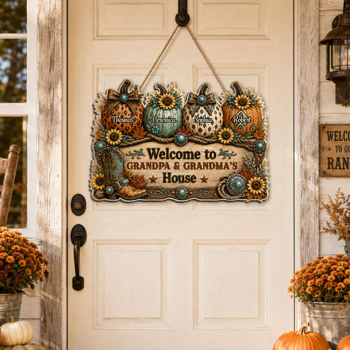 Western Fall Season Vibe Little Pumpkins Welcome To Grandma Grandpa House - Personalized Wood Sign - Fall Decoration For Grandparents - Image 3