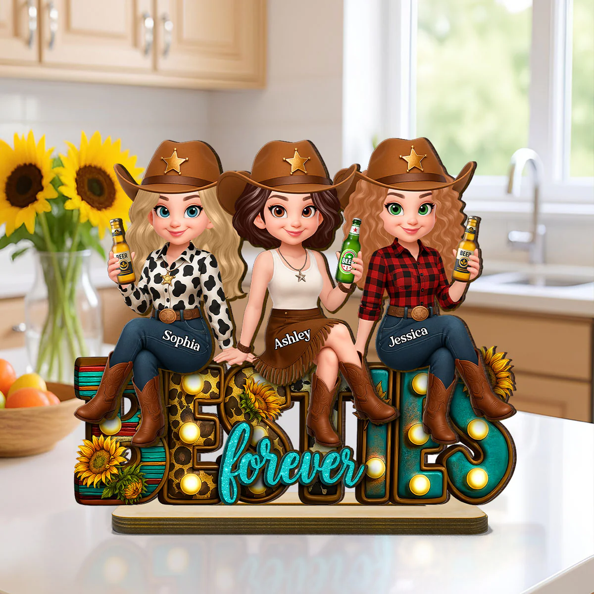 Western Fall Vibe Besties Personalized Standing Wooden Plaque, Fall Gift for Best Friends - Image 4