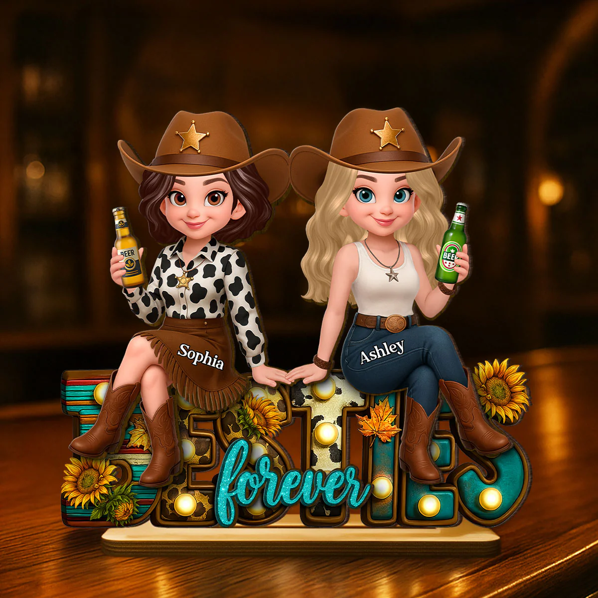 Western Fall Vibe Besties Personalized Standing Wooden Plaque, Fall Gift for Best Friends - Image 5
