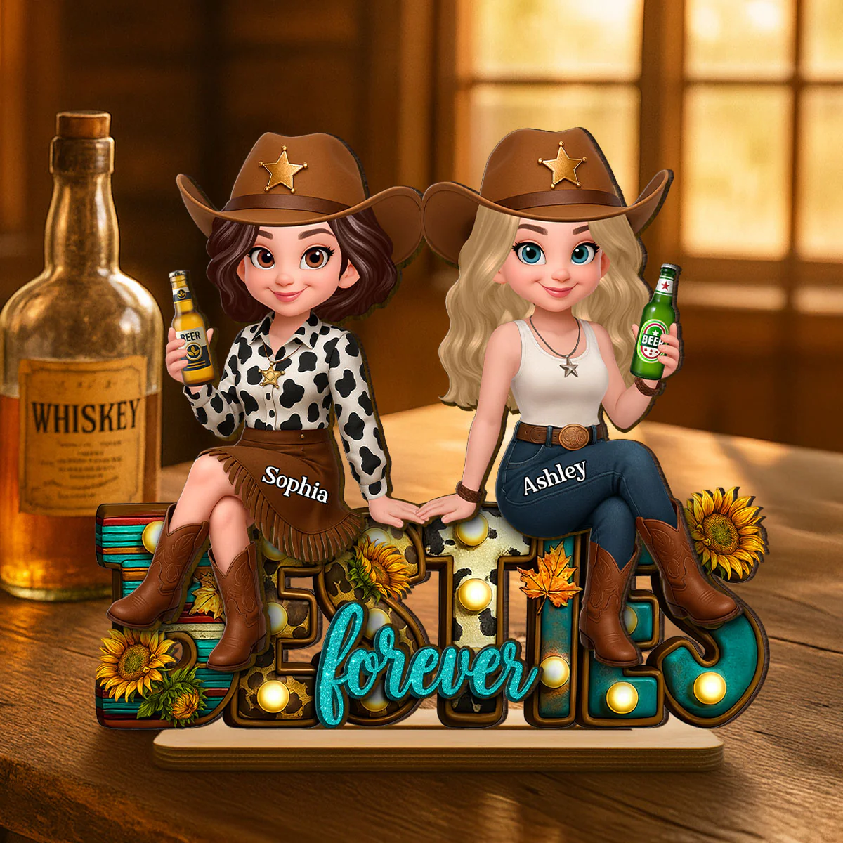 Western Fall Vibe Besties Personalized Standing Wooden Plaque, Fall Gift for Best Friends - Image 6