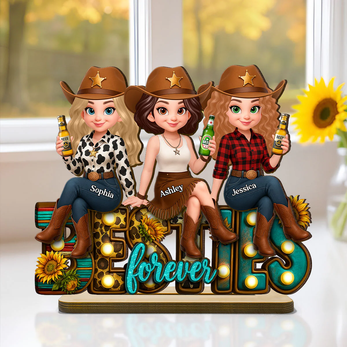 Western Fall Vibe Besties Personalized Standing Wooden Plaque, Fall Gift for Best Friends - Image 7