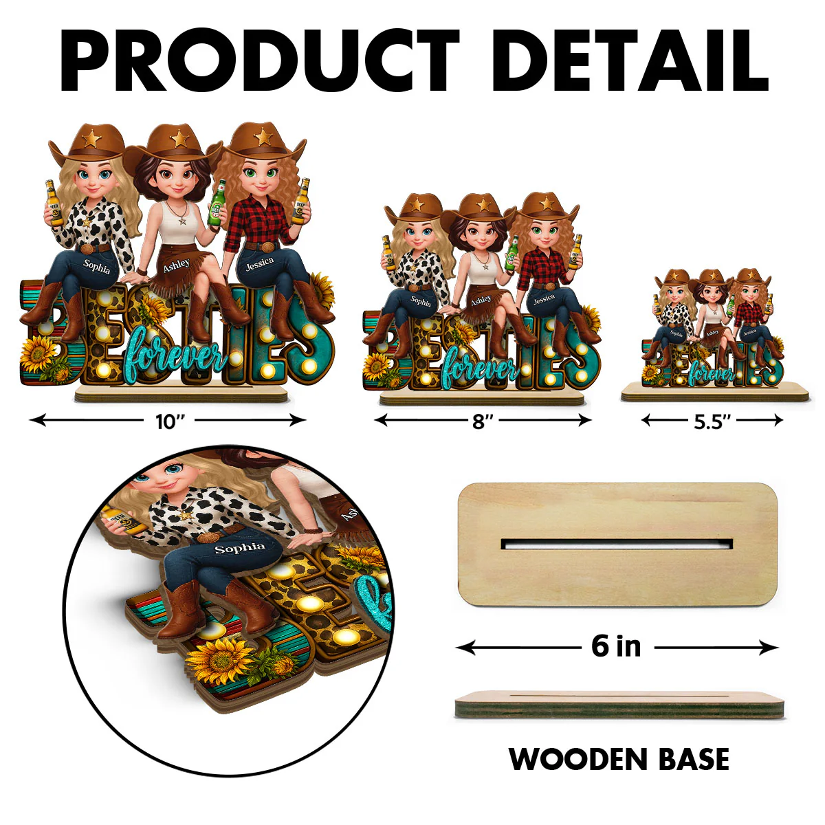 Western Fall Vibe Besties Personalized Standing Wooden Plaque, Fall Gift for Best Friends - Image 9