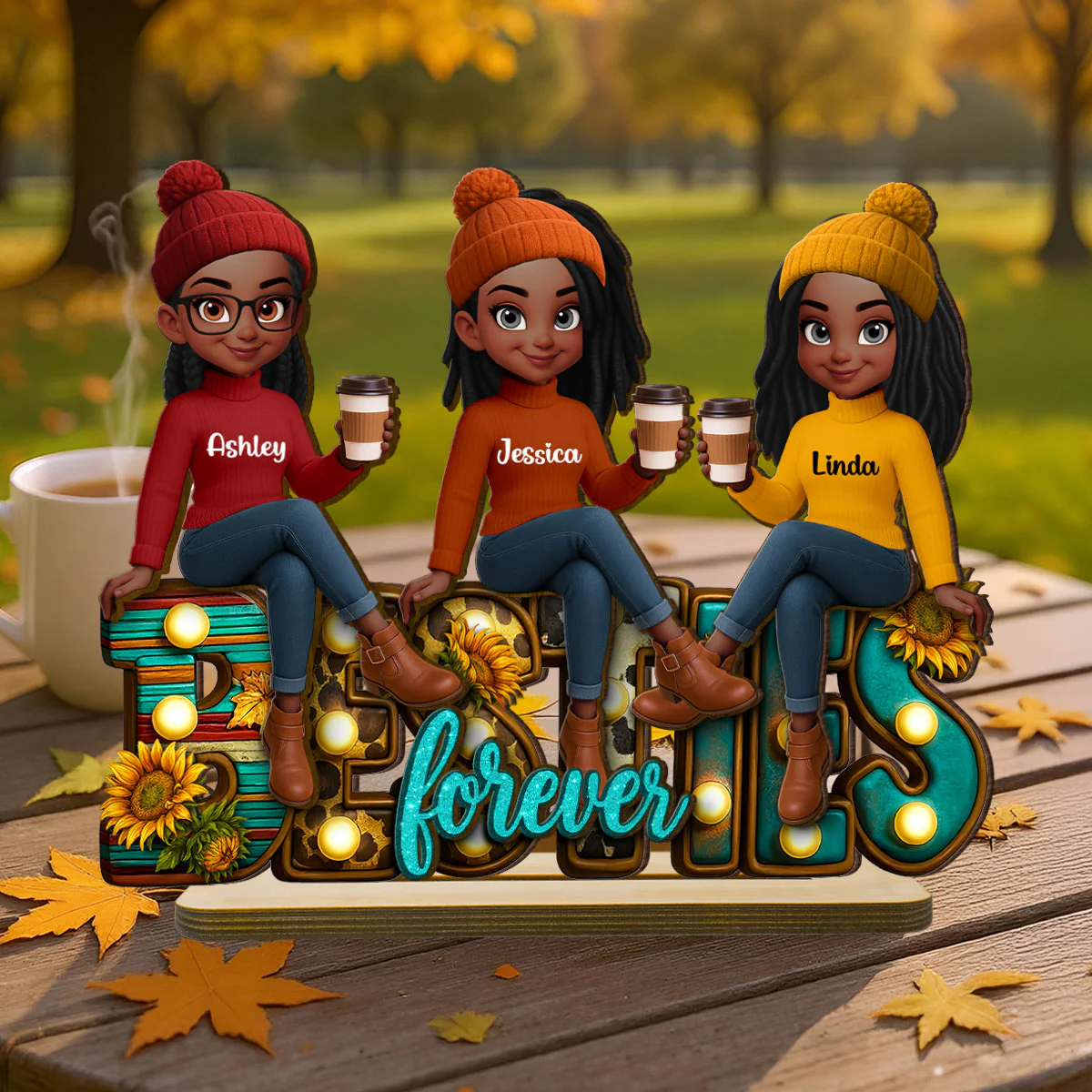 Western Fall Vibe Besties Sitting Personalized Standing Wooden Plaque, Fall Gift for Best Friends - Image 8