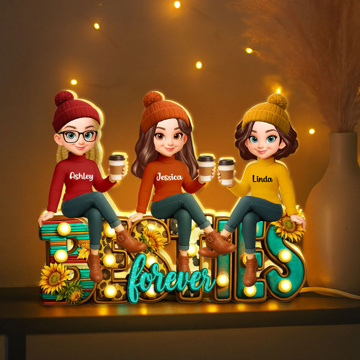 Western Fall Vibe Besties Sitting Personalized Light Box, Fall Gift for Best Friends - Image 6