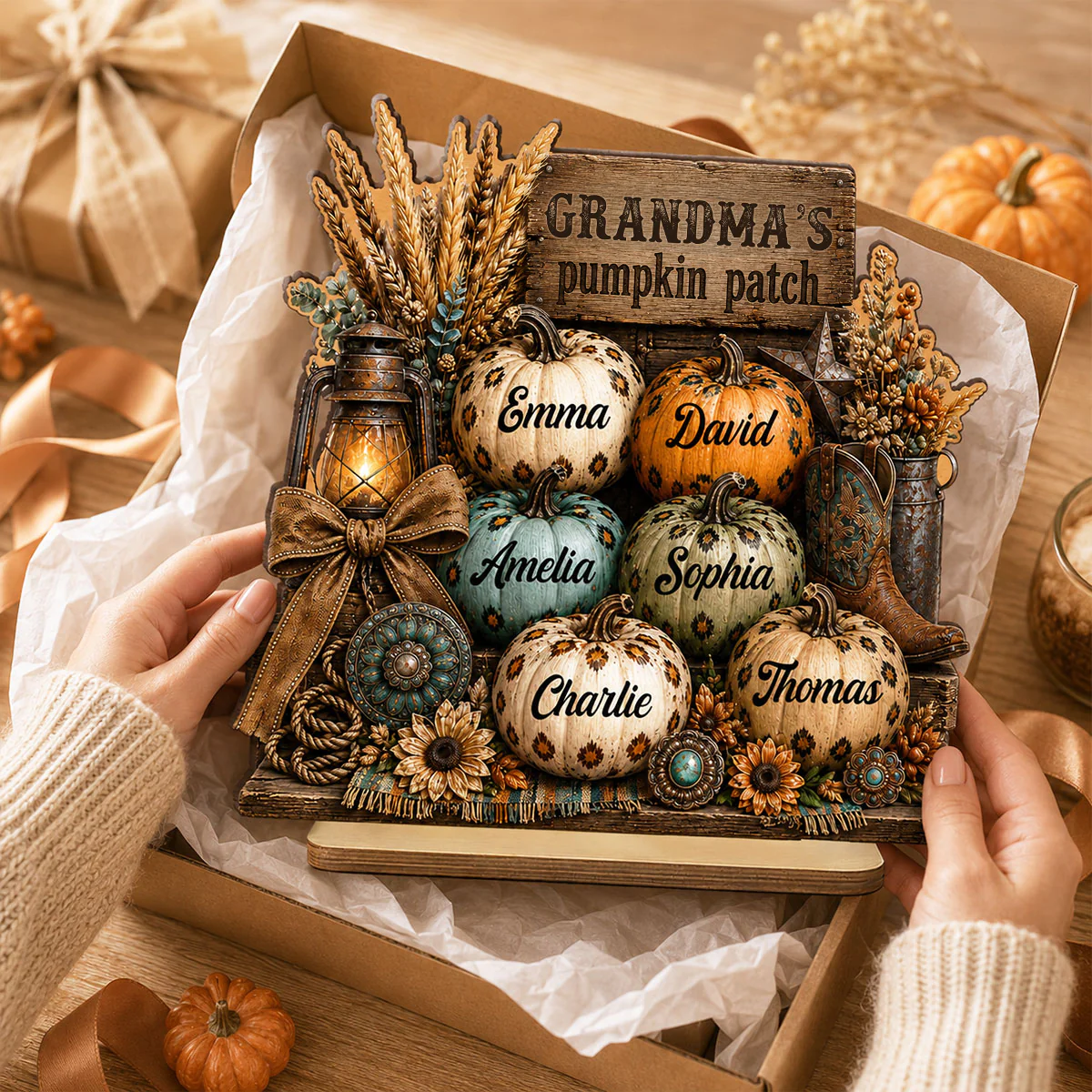 Western Leopard Grandma's Pumpkin Patch - Personalized 2-Layered Wooden Plaque - Fall Halloween Decor for Grandma - Image 10