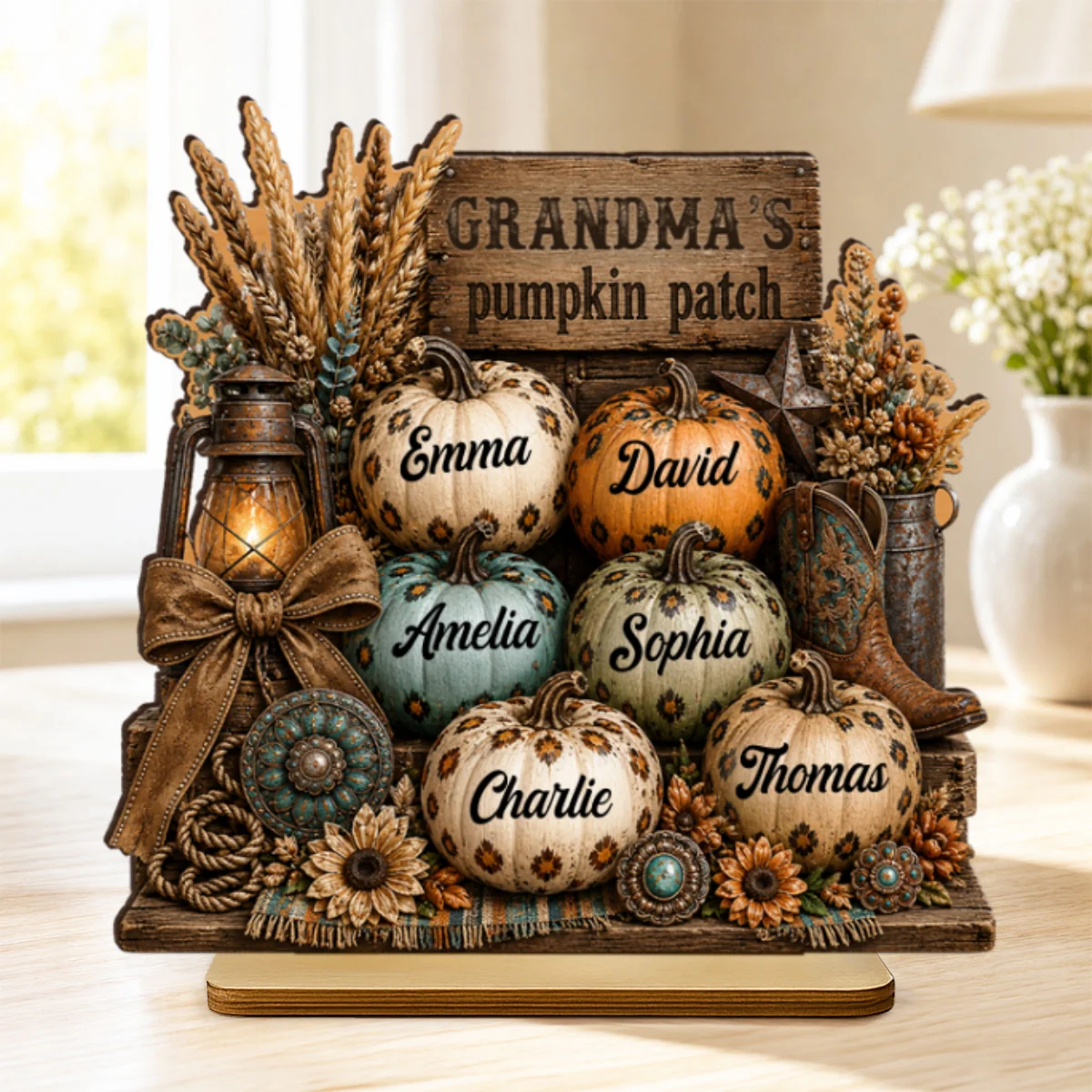 Western Leopard Grandma's Pumpkin Patch - Personalized 2-Layered Wooden Plaque - Fall Halloween Decor for Grandma - Image 12