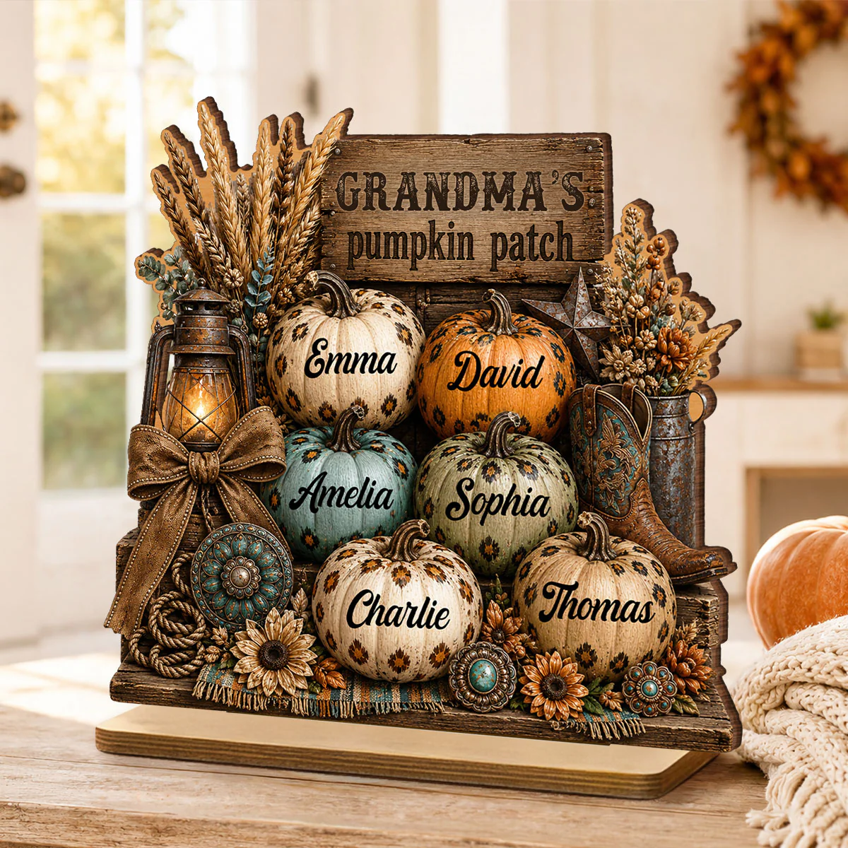 Western Leopard Grandma's Pumpkin Patch - Personalized 2-Layered Wooden Plaque - Fall Halloween Decor for Grandma - Image 5
