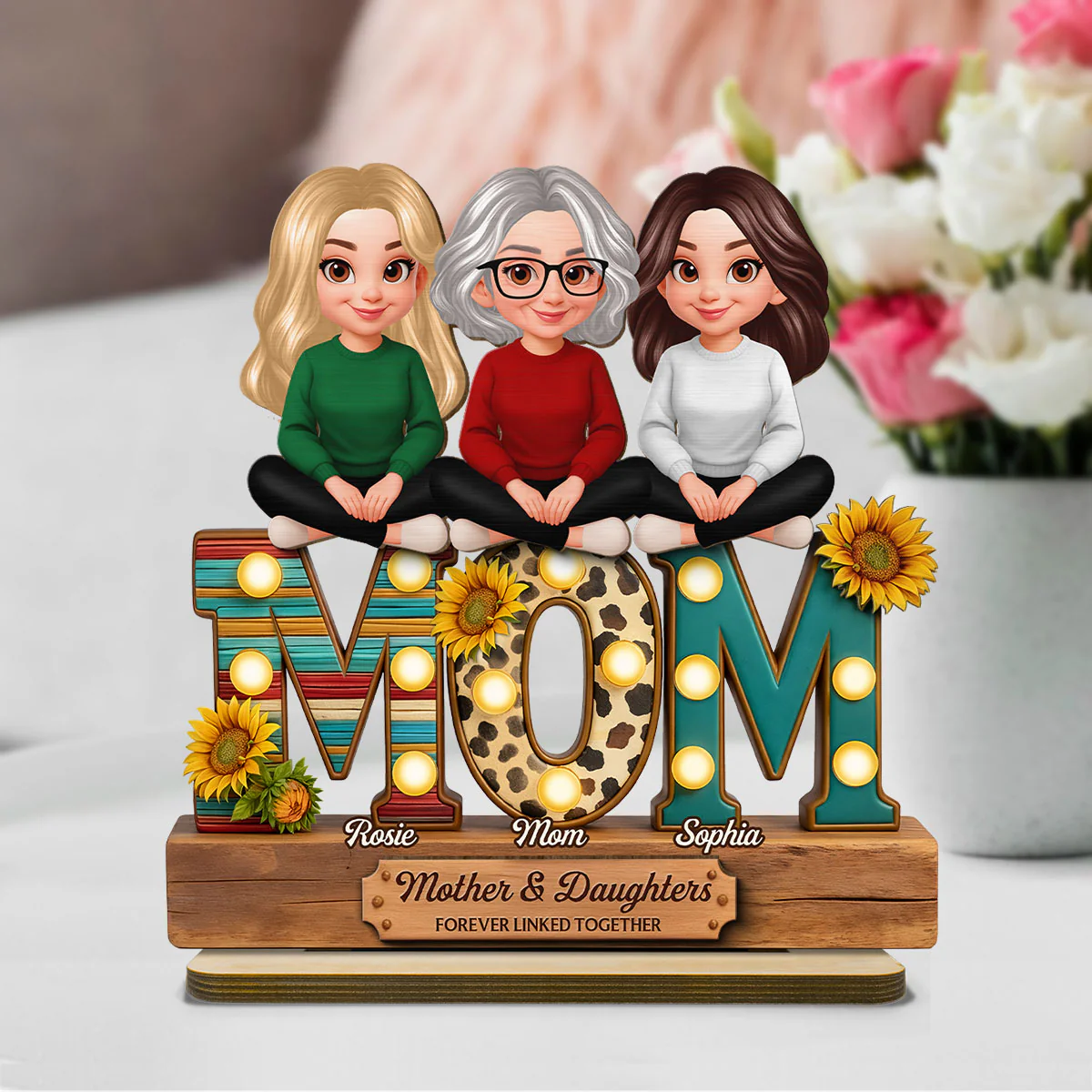 Western Patterns MOM And Daughters Sons - Personalized 2-Layered Wooden Plaque - Gift For Mom