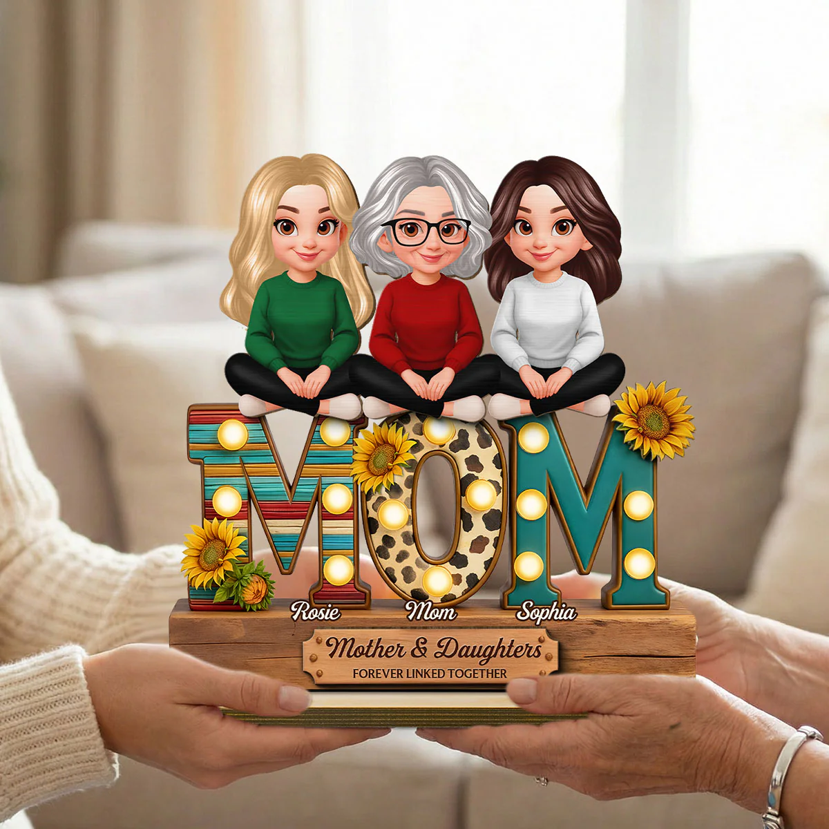 Western Patterns MOM And Daughters Sons - Personalized 2-Layered Wooden Plaque - Gift For Mom - Image 11
