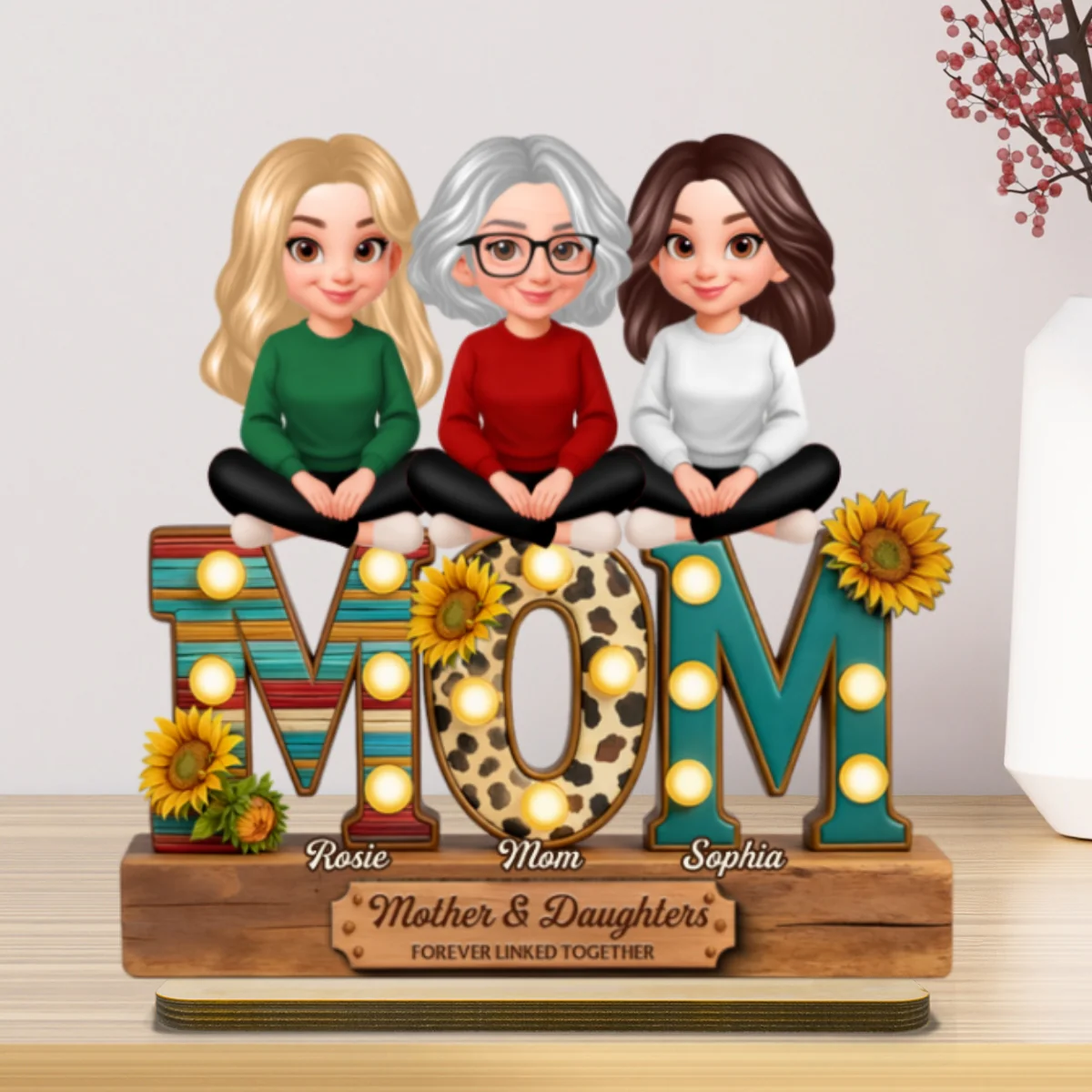 Western Patterns MOM And Daughters Sons - Personalized 2-Layered Wooden Plaque - Gift For Mom - Image 12