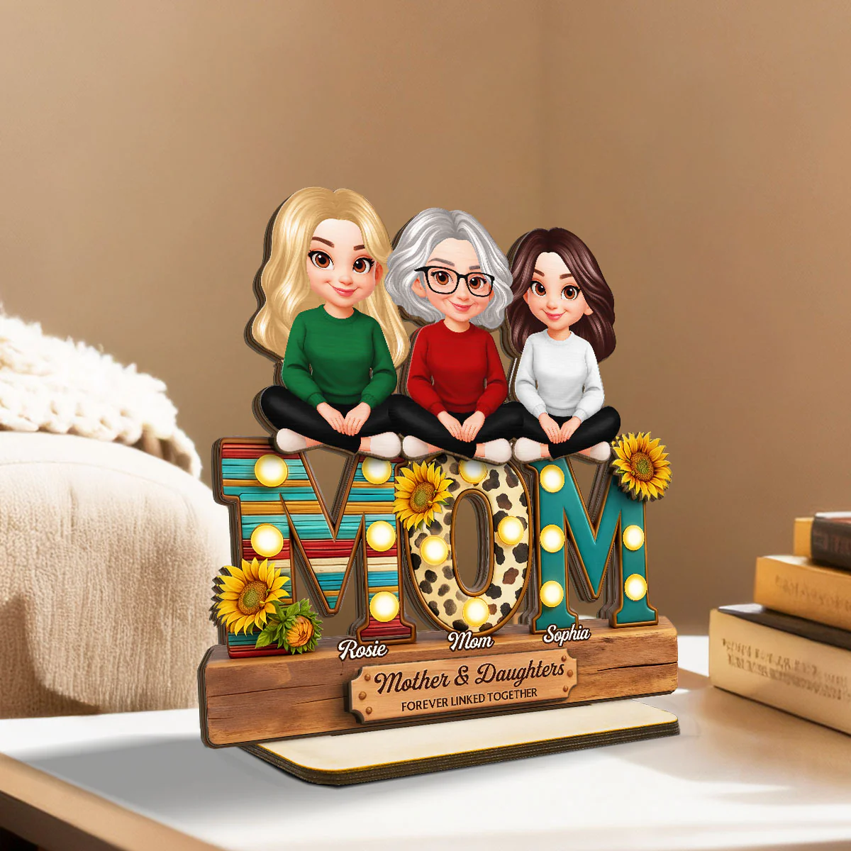 Western Patterns MOM And Daughters Sons - Personalized 2-Layered Wooden Plaque - Gift For Mom - Image 3