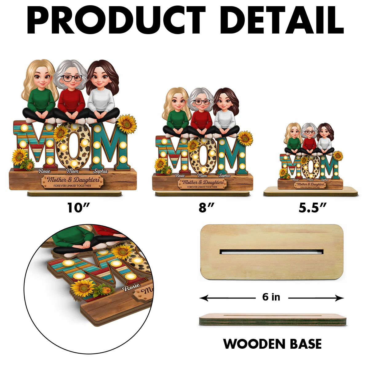 Western Patterns MOM And Daughters Sons - Personalized 2-Layered Wooden Plaque - Gift For Mom - Image 5