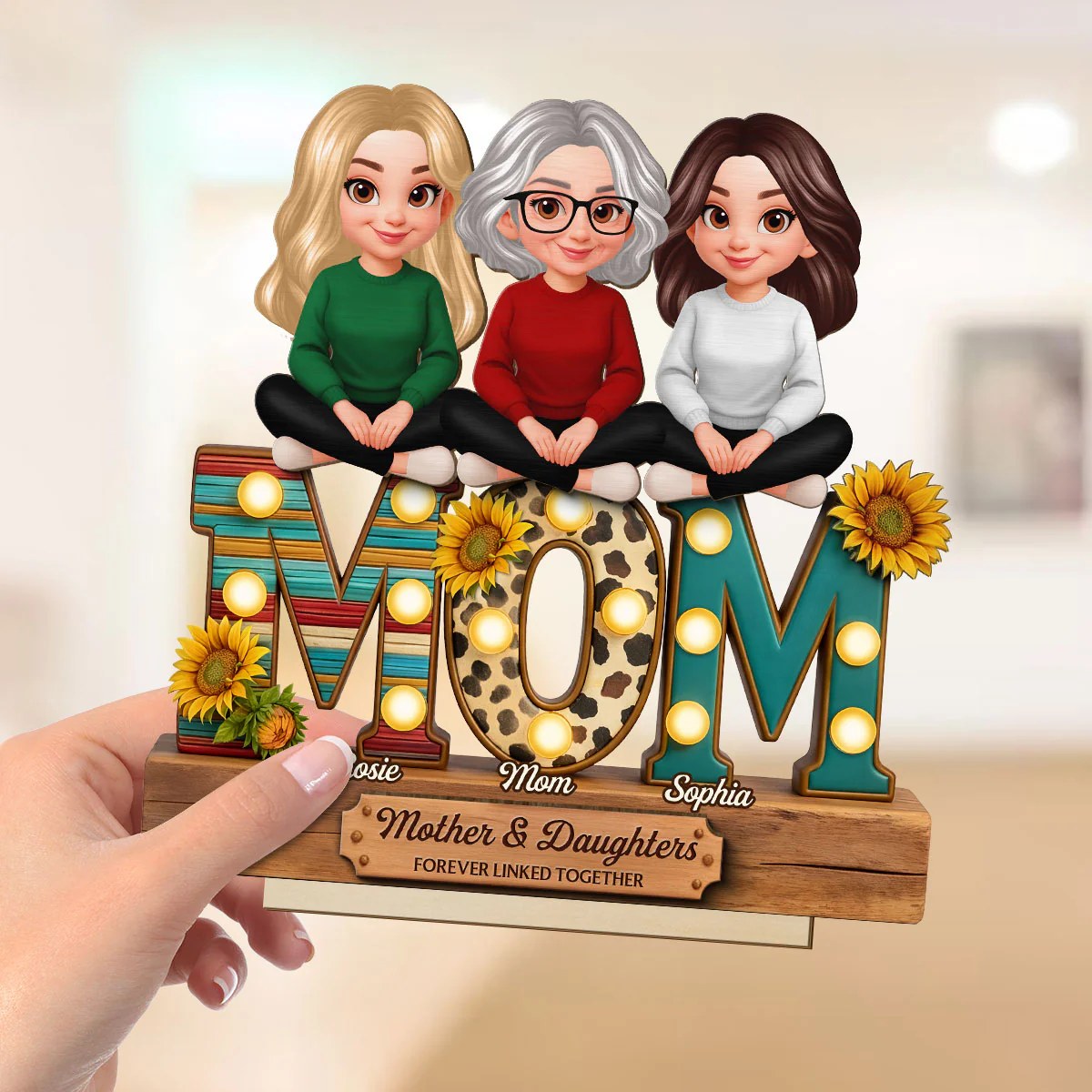 Western Patterns MOM And Daughters Sons - Personalized 2-Layered Wooden Plaque - Gift For Mom - Image 8