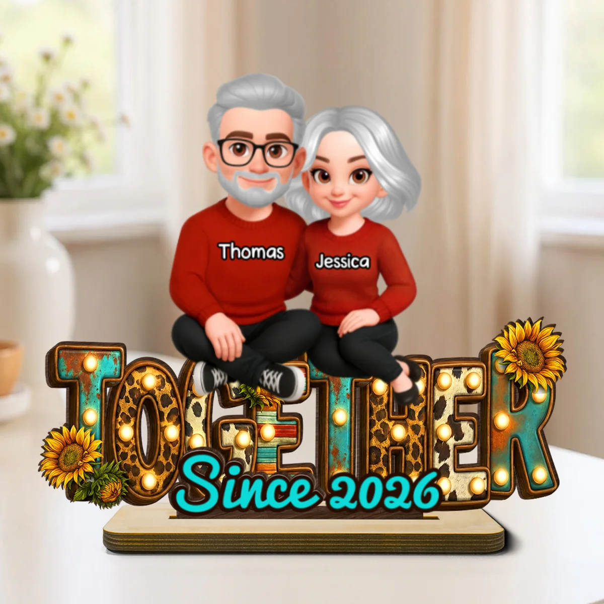 Western Vibe Couple Sitting - Personalized 2-Layered Wooden Plaque - Meaningful Gift for him, for her - Image 10