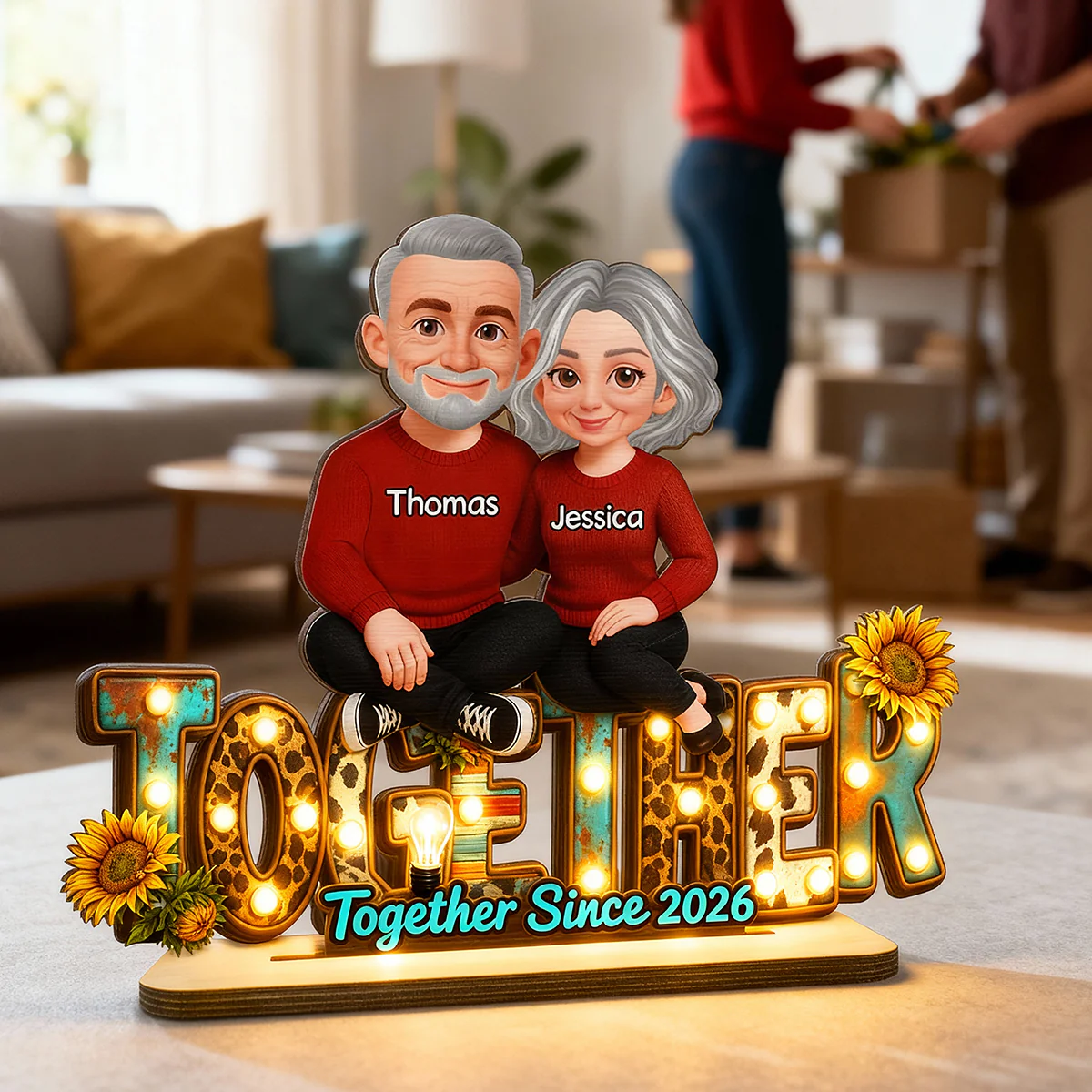 Western Vibe Couple Sitting - Personalized 2-Layered Wooden Plaque - Meaningful Gift for him, for her - Image 5