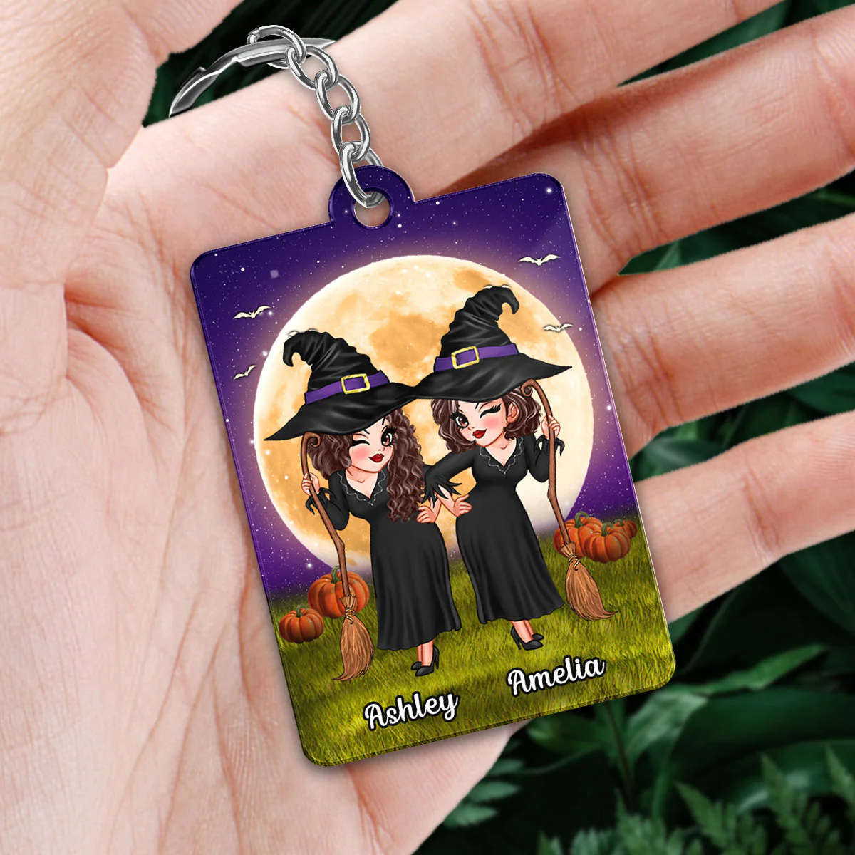 When We‘re Together Every Night Is Halloween Pretty Besties Personalized Acrylic Keychain - Image 2