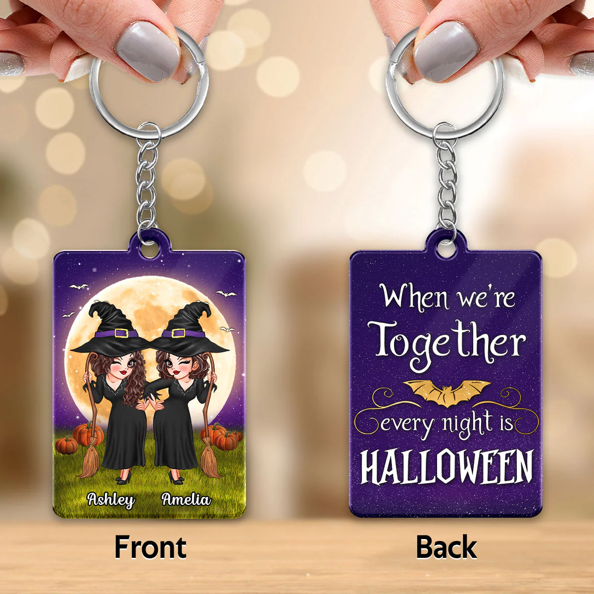 When We‘re Together Every Night Is Halloween Pretty Besties Personalized Acrylic Keychain - Image 3
