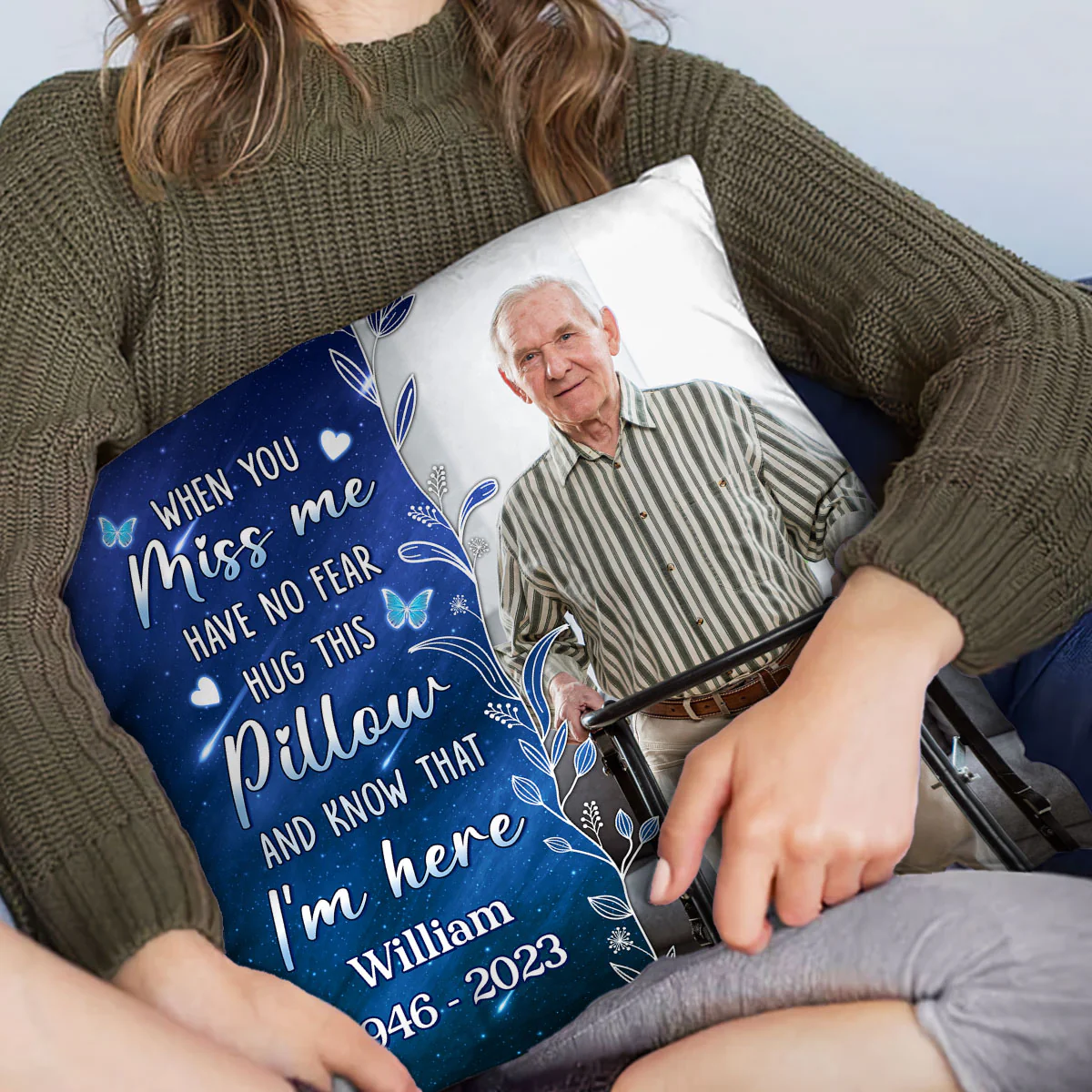 Photo Inserted When You Miss Me Hug This Family Memorial Gift Personalized Pillow - Image 5