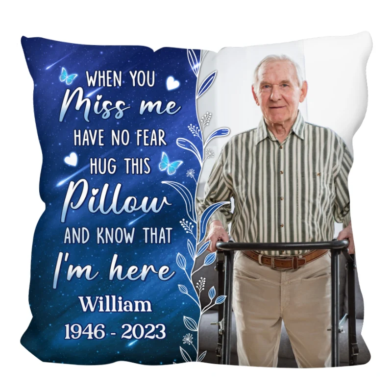 Photo Inserted When You Miss Me Hug This Family Memorial Gift Personalized Pillow - Image 9