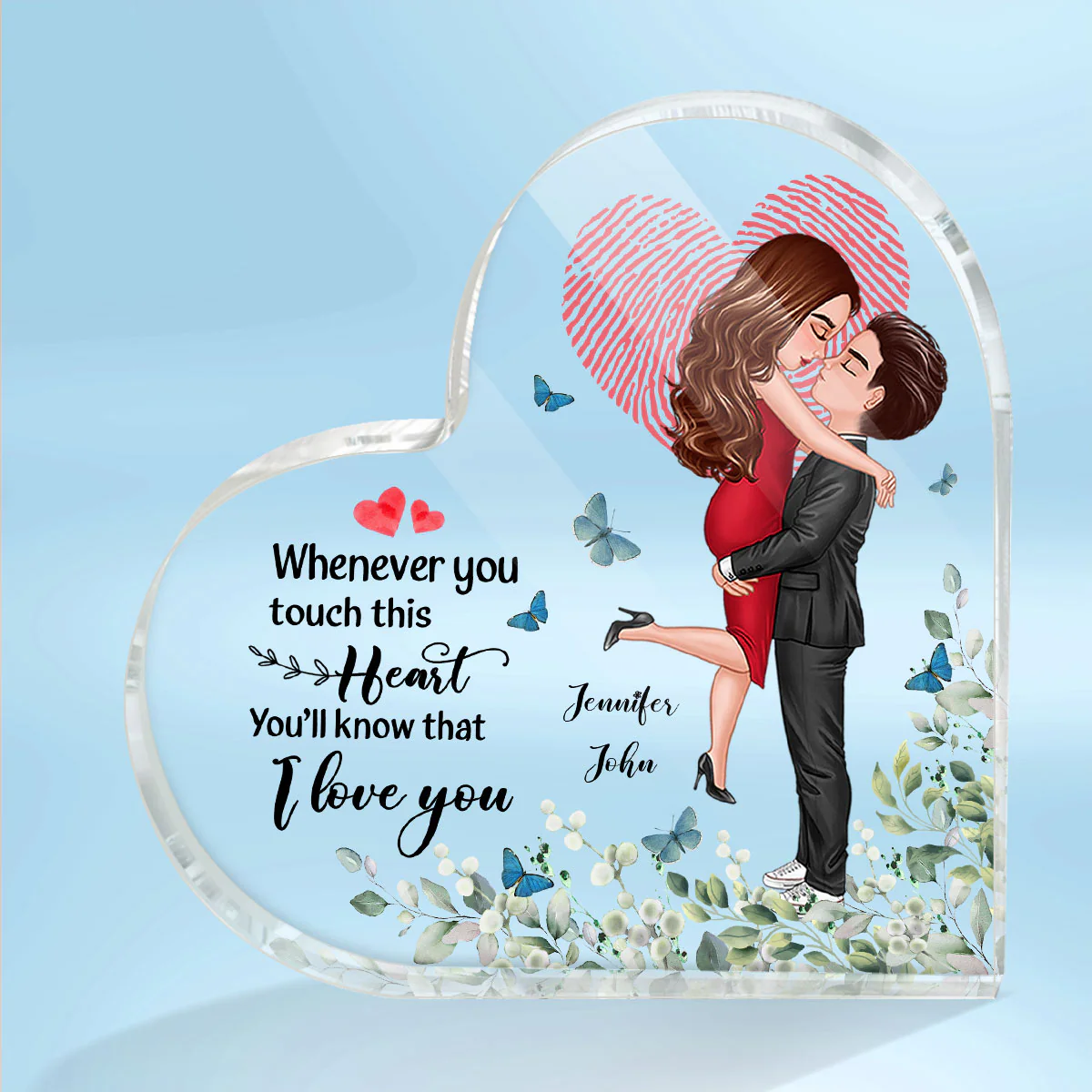 Whenever You Touch This Heart Couple Personalized Acrylic Heart Plaque - Image 2