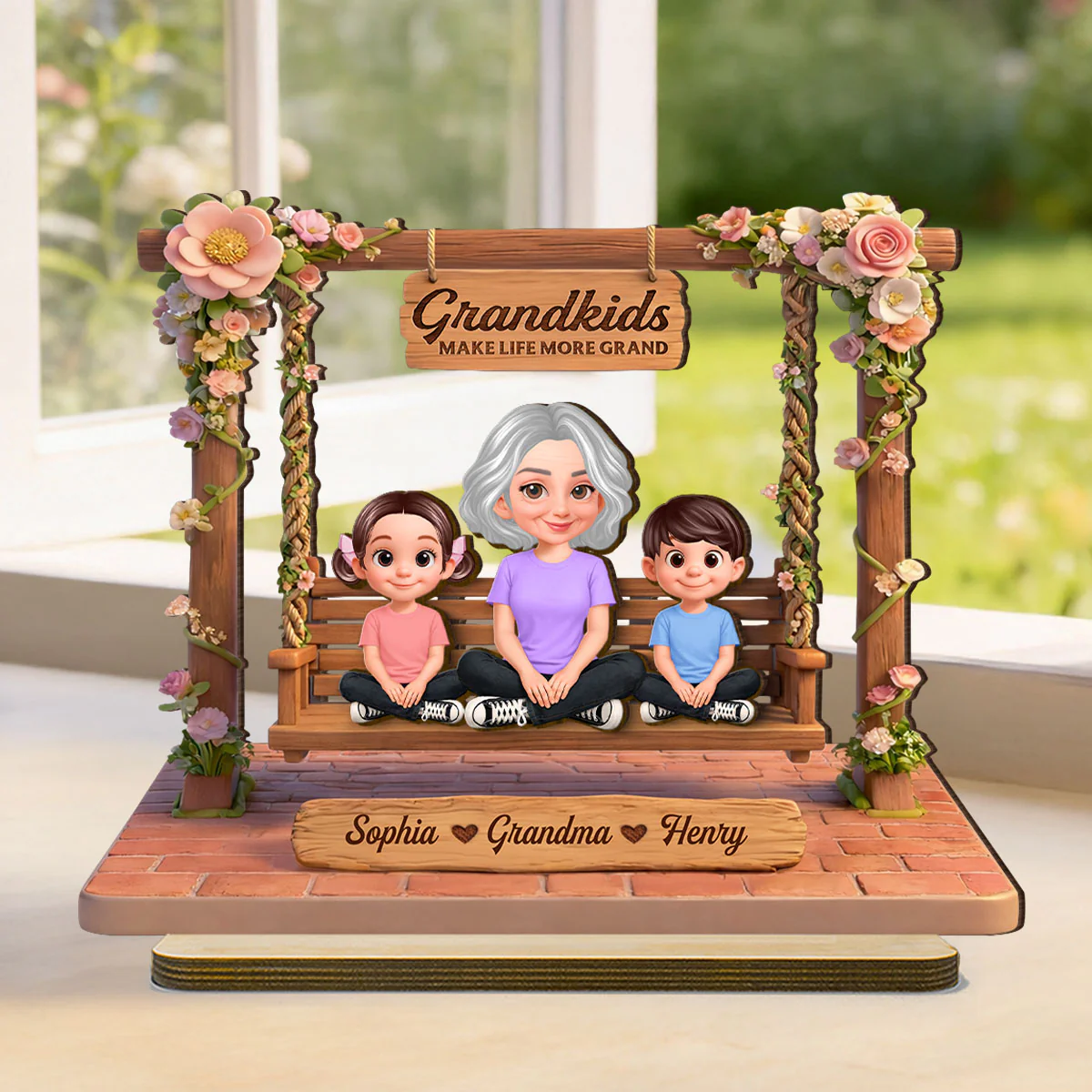 Where Love Gently Swings Grandma Grandkids - Personalized 2-Layered Wooden Plaque - Gift For Grandma - Image 2