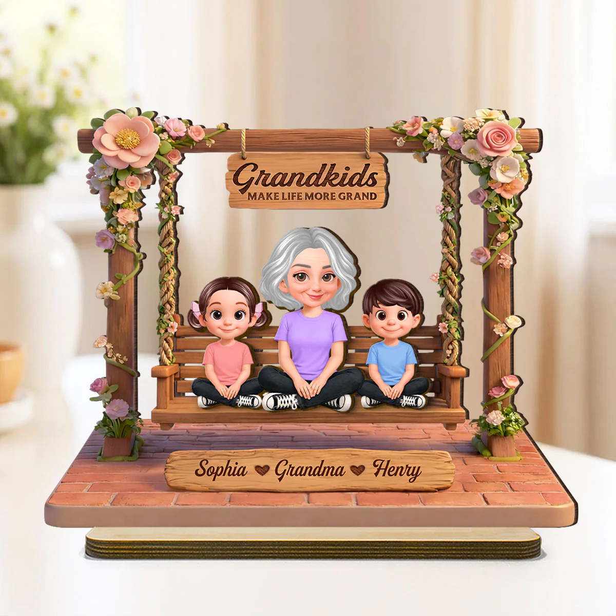 Where Love Gently Swings Grandma Grandkids - Personalized 2-Layered Wooden Plaque - Gift For Grandma - Image 5