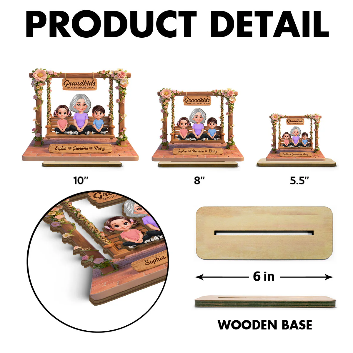 Where Love Gently Swings Grandma Grandkids - Personalized 2-Layered Wooden Plaque - Gift For Grandma - Image 7