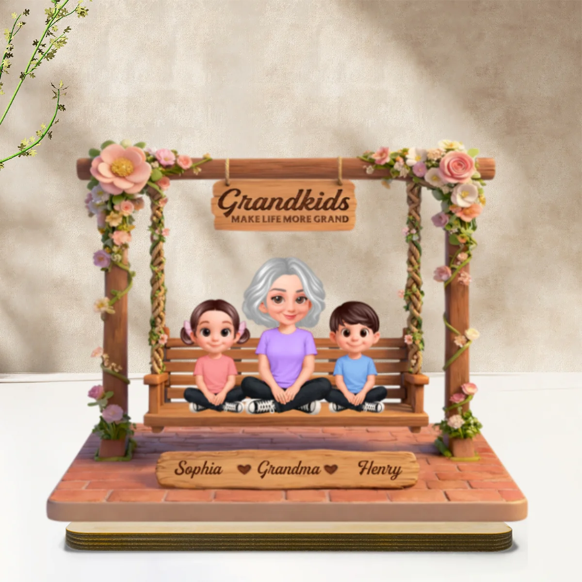Where Love Gently Swings Grandma Grandkids - Personalized 2-Layered Wooden Plaque - Gift For Grandma - Image 9