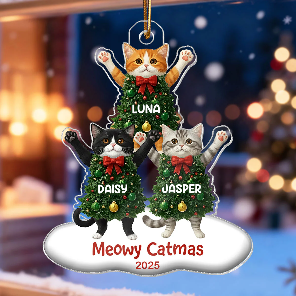 Whimsical Cat Christmas Tree - Personalized Acrylic Ornament - Gift For Cat Lover - Image 4