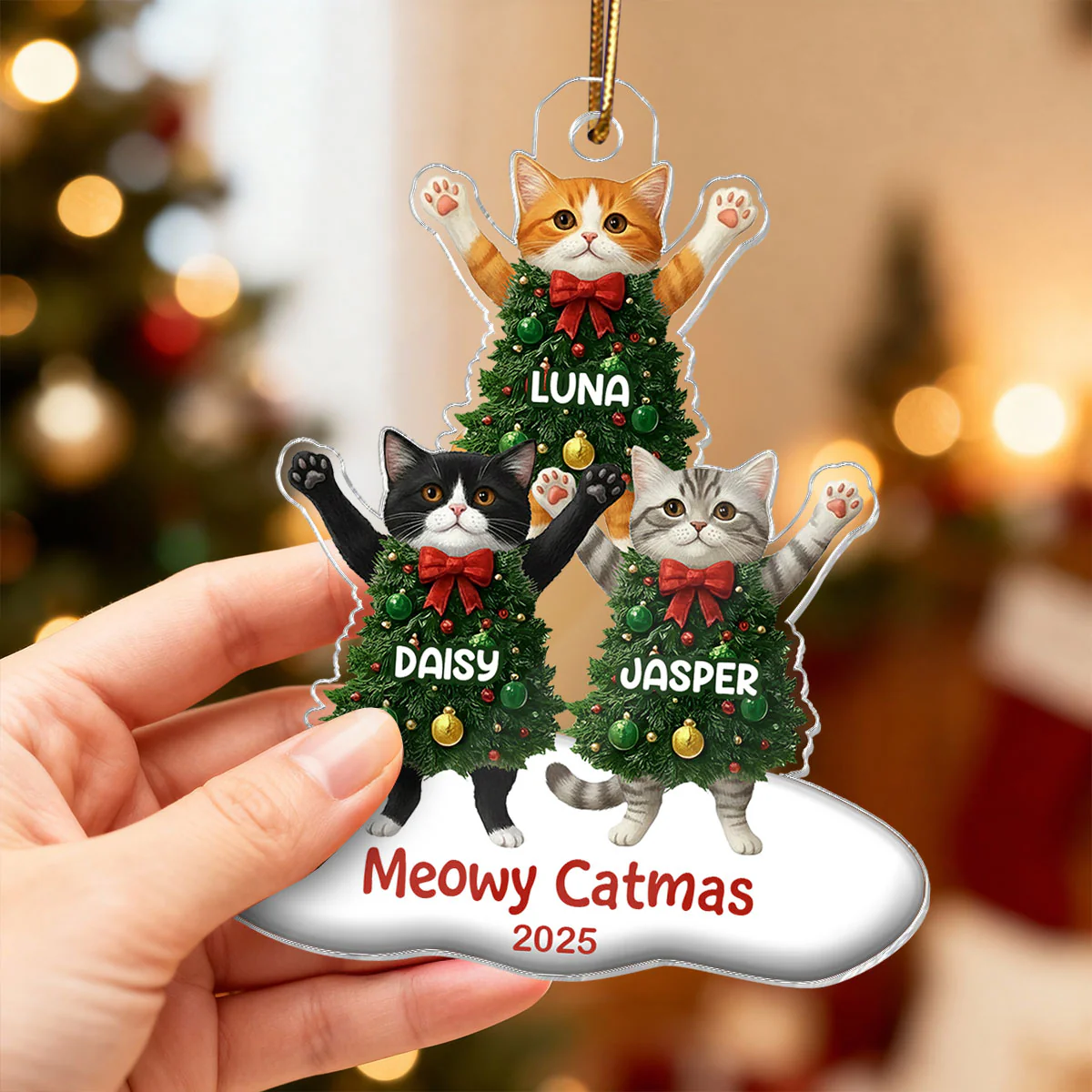 Whimsical Cat Christmas Tree - Personalized Acrylic Ornament - Gift For Cat Lover - Image 5