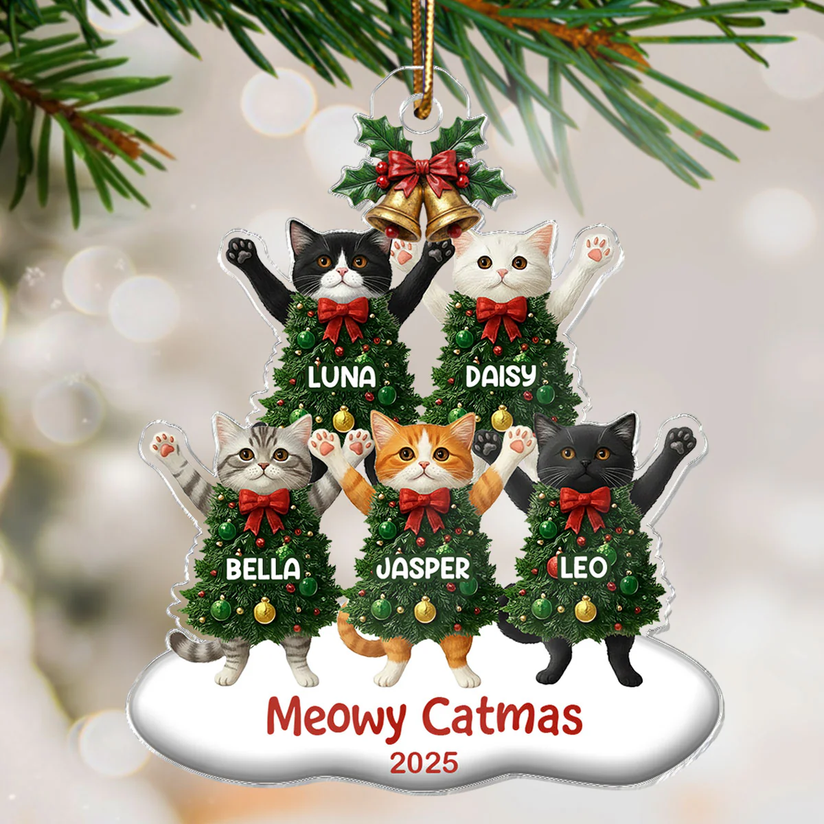 Whimsical Cat Christmas Tree - Personalized Acrylic Ornament - Gift For Cat Lover - Image 7