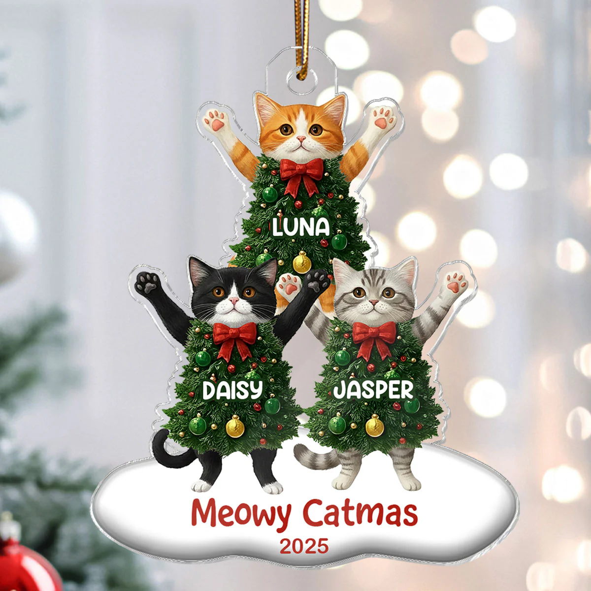 Whimsical Cat Christmas Tree - Personalized Acrylic Ornament - Gift For Cat Lover - Image 8